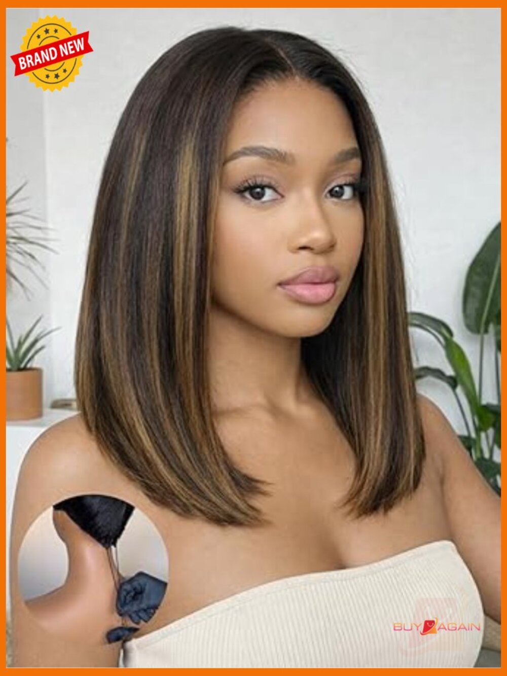 Yaki Straight Bob Glueless Lace Front Wig Human Hair Pre Cut 7x5